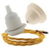 Pendant Kit with Bakelite Ceiling Cup with Applied Ivory Finish E27 White Thermoset Plastic Lampholder and Gold Flex Pendant Kit with Bakelite Ceiling Cup with Applied Ivory Finish E27 White Thermoset Plastic Lampholder and Gold Flex