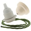 Pendant Kit with Bakelite Ceiling Cup with Applied Ivory Finish E27 White Thermoset Plastic Lampholder and Green Flex Pendant Kit with Bakelite Ceiling Cup with Applied Ivory Finish E27 White Thermoset Plastic Lampholder and Green Flex