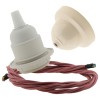 Pendant Kit with Bakelite Ceiling Cup with Applied Ivory Finish E27 White Thermoset Plastic Lampholder and Dusky Pink Flex Pendant Kit with Bakelite Ceiling Cup with Applied Ivory Finish E27 White Thermoset Plastic Lampholder and Dusky Pink Flex