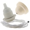 Pendant Kit with Bakelite Ceiling Cup with Applied Ivory Finish E27 White Thermoset Plastic Lampholder and White Flex Pendant Kit with Bakelite Ceiling Cup with Applied Ivory Finish E27 White Thermoset Plastic Lampholder and White Flex