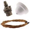 White Bakelite Ceiling Pendant Kit with B22 Antique Brass Lampholder and Antique Gold Flex White Bakelite Ceiling Pendant Kit with B22 Antique Brass Lampholder and Antique Gold Flex