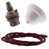 White Bakelite Ceiling Pendant Kit with B22 Antique Brass Lampholder and Rich Burgundy Flex White Bakelite Ceiling Pendant Kit with B22 Antique Brass Lampholder and Rich Burgundy Flex