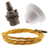 White Bakelite Ceiling Pendant Kit with B22 Antique Brass Lampholder and Gold Flex White Bakelite Ceiling Pendant Kit with B22 Antique Brass Lampholder and Gold Flex