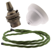 White Bakelite Ceiling Pendant Kit with B22 Antique Brass Lampholder and Green Flex White Bakelite Ceiling Pendant Kit with B22 Antique Brass Lampholder and Green Flex