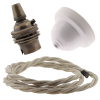 White Bakelite Ceiling Pendant Kit with B22 Antique Brass Lampholder and Linen Flex White Bakelite Ceiling Pendant Kit with B22 Antique Brass Lampholder and Linen Flex