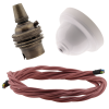 White Bakelite Ceiling Pendant Kit with B22 Antique Brass Lampholder and Dusky Pink Flex
