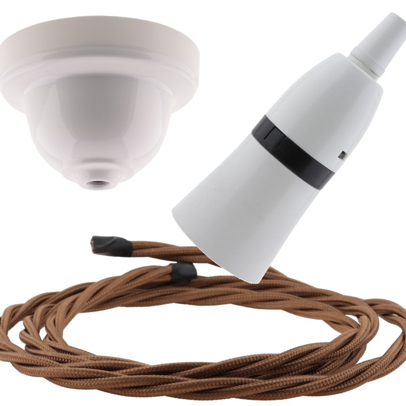 White Bakelite Ceiling Pendant Kit with B22 White Bakelite Lampholder and Bronze Flex White Bakelite Ceiling Pendant Kit with B22 White Bakelite Lampholder and Bronze Flex