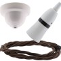 White Bakelite Ceiling Pendant Kit with B22 White Bakelite Lampholder and Mocha Brown Flex