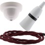 White Bakelite Ceiling Pendant Kit with B22 White Bakelite Lampholder and Rich Burgundy Flex