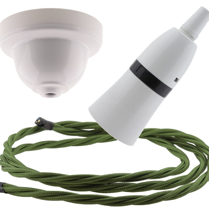 White Bakelite Ceiling Pendant Kit with B22 White Bakelite Lampholder and Green Flex White Bakelite Ceiling Pendant Kit with B22 White Bakelite Lampholder and Green Flex