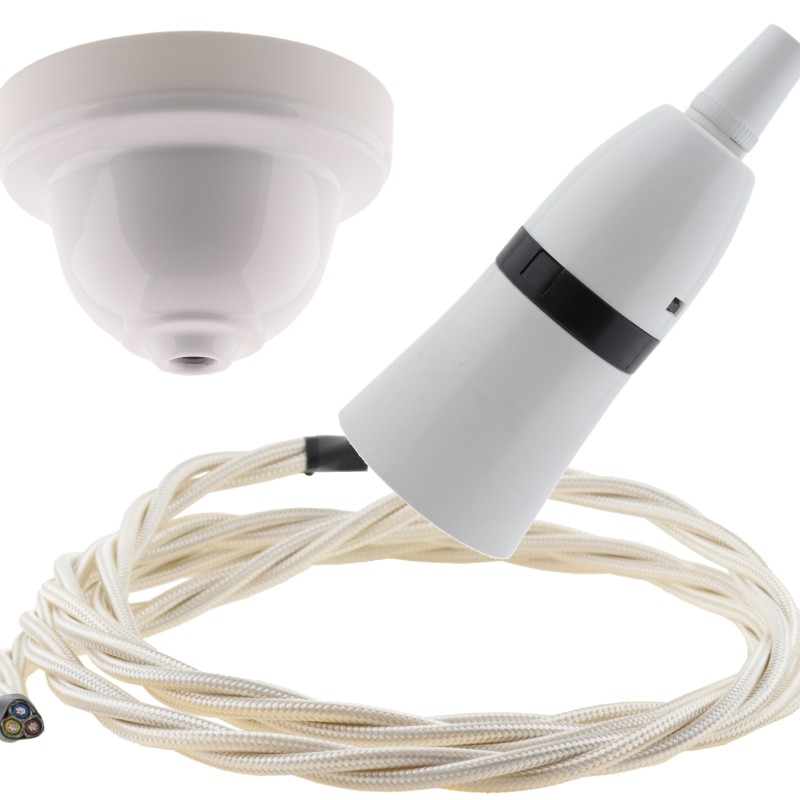 White Bakelite Ceiling Pendant Kit with B22 White Bakelite Lampholder and Classic Ivory Flex White Bakelite Ceiling Pendant Kit with B22 White Bakelite Lampholder and Classic Ivory Flex