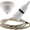 White Bakelite Ceiling Pendant Kit with B22 White Bakelite Lampholder and Linen Flex