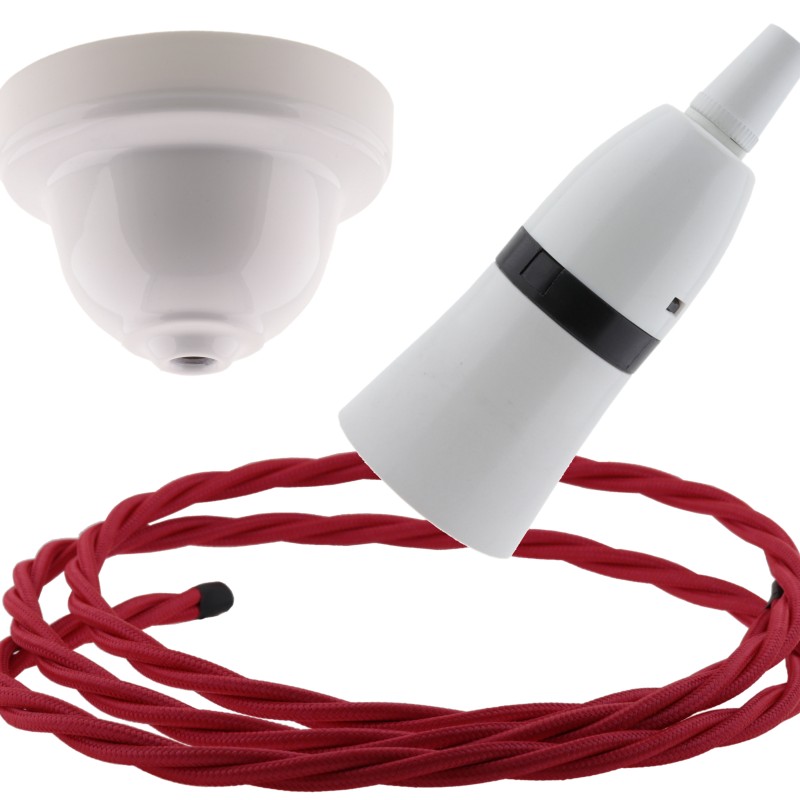 White Bakelite Ceiling Pendant Kit with B22 White Bakelite Lampholder and Bright Red Flex White Bakelite Ceiling Pendant Kit with B22 White Bakelite Lampholder and Bright Red Flex