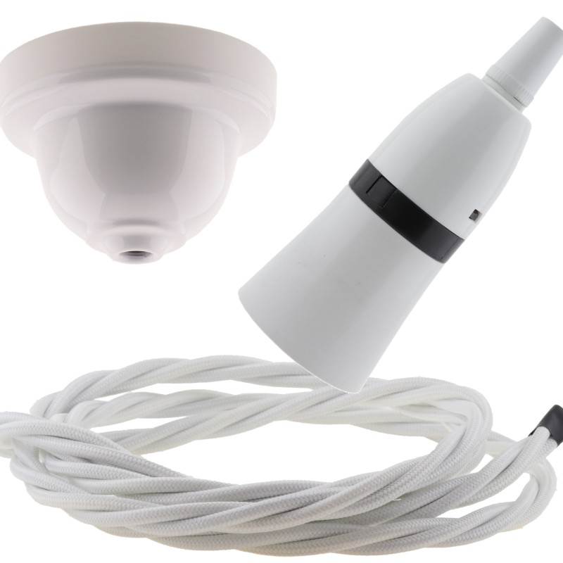 White Bakelite Ceiling Pendant Kit with B22 White Bakelite Lampholder and White Flex White Bakelite Ceiling Pendant Kit with B22 White Bakelite Lampholder and White Flex