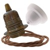 Pendant Kit with Applied White Bakelite Ceiling cup E27 Antique Brass Finish Lampholder and Bronze Flex Pendant Kit with Applied White Bakelite Ceiling cup E27 Antique Brass Finish Lampholder and Bronze Flex