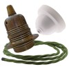 Pendant Kit with Applied White Bakelite Ceiling cup E27 Antique Brass Finish Lampholder and Green Flex Pendant Kit with Applied White Bakelite Ceiling cup E27 Antique Brass Finish Lampholder and Green Flex
