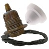 Pendant Kit with Applied White Bakelite Ceiling cup E27 Antique Brass Finish Lampholder and Khaki Green Flex Pendant Kit with Applied White Bakelite Ceiling cup E27 Antique Brass Finish Lampholder and Khaki Green Flex