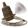 Pendant Kit with Applied White Bakelite Ceiling cup E27 Antique Brass Finish Lampholder and Linen Flex Pendant Kit with Applied White Bakelite Ceiling cup E27 Antique Brass Finish Lampholder and Linen Flex