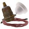 Pendant Kit with Applied White Bakelite Ceiling cup E27 Antique Brass Finish Lampholder and Dusky Pink Flex Pendant Kit with Applied White Bakelite Ceiling cup E27 Antique Brass Finish Lampholder and Dusky Pink Flex