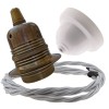 Pendant Kit with Applied White Bakelite Ceiling cup E27 Antique Brass Finish Lampholder and Silver Flex Pendant Kit with Applied White Bakelite Ceiling cup E27 Antique Brass Finish Lampholder and Silver Flex