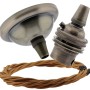Small Antique Brass Ceiling Pendant Kit and B22 Lampholder with Antique Gold Flex