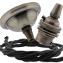 Small Antique Brass Ceiling Pendant Kit and B22 Lampholder with Black Flex