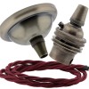 Small Antique Brass Ceiling Pendant Kit and B22 Lampholder with Rich Burgundy Flex Small Antique Brass Ceiling Pendant Kit and B22 Lampholder with Rich Burgundy Flex