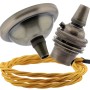 Small Antique Brass Ceiling Pendant Kit and B22 Lampholder with Gold Flex