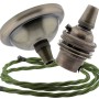 Small Antique Brass Ceiling Pendant Kit and B22 Lampholder with Green Flex