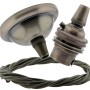 Small Antique Brass Ceiling Pendant Kit and B22 Lampholder with Khaki Green Flex