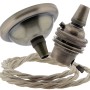 Small Antique Brass Ceiling Pendant Kit and B22 Lampholder with Linen Flex