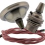 Small Antique Brass Ceiling Pendant Kit and B22 Lampholder with Dusky Pink Flex