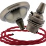 Small Antique Brass Ceiling Pendant Kit and B22 Lampholder with Poppy Red Flex