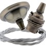 Small Antique Brass Ceiling Pendant Kit and B22 Lampholder with Silver Flex