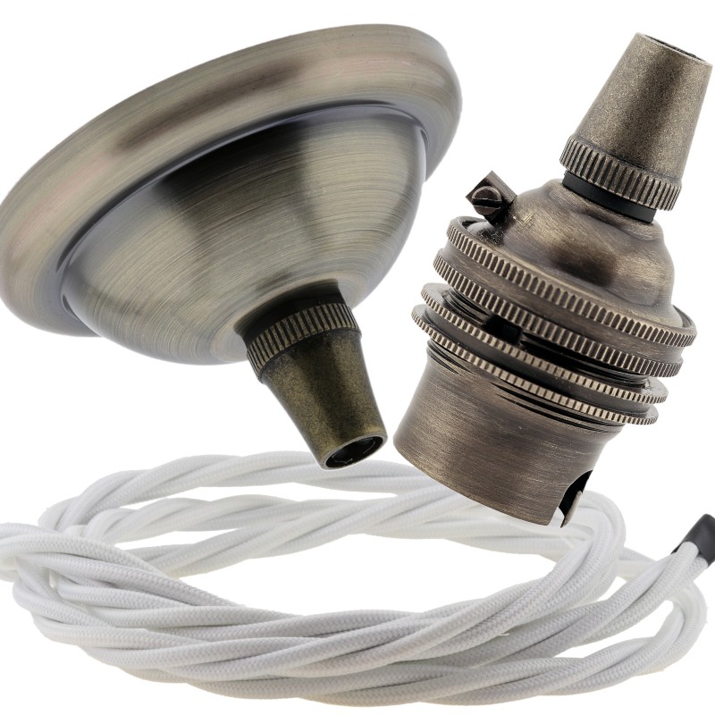 Small Antique Brass Ceiling Pendant Kit and B22 Lampholder with White Flex Small Antique Brass Ceiling Pendant Kit and B22 Lampholder with White Flex