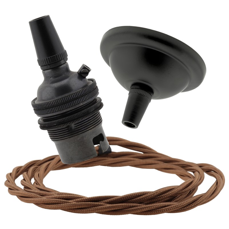 Small Black Period Ceiling Pendant Kit with B22 Metal Dark Bronze Lampholder and Bronze Flex Small Black Period Ceiling Pendant Kit with B22 Metal Dark Bronze Lampholder and Bronze Flex