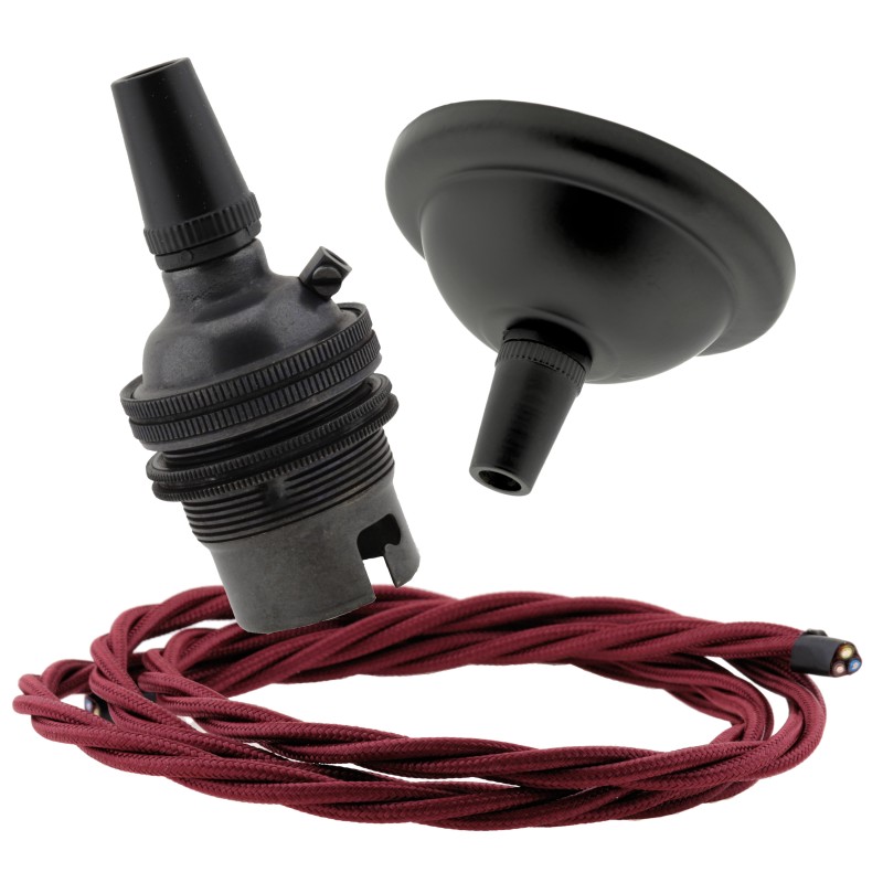 Small Black Period Ceiling Pendant Kit with B22 Metal Dark Bronze Lampholder and Rich Burgundy Flex Small Black Period Ceiling Pendant Kit with B22 Metal Dark Bronze Lampholder and Rich Burgundy Flex