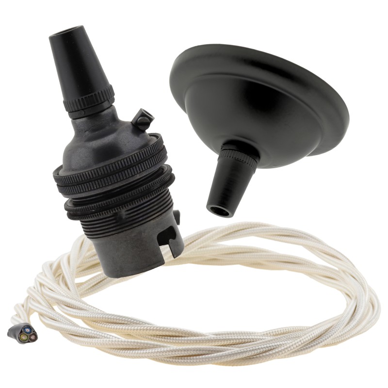 Small Black Period Ceiling Pendant Kit with B22 Metal Dark Bronze Lampholder and Classic Ivory Flex Small Black Period Ceiling Pendant Kit with B22 Metal Dark Bronze Lampholder and Classic Ivory Flex