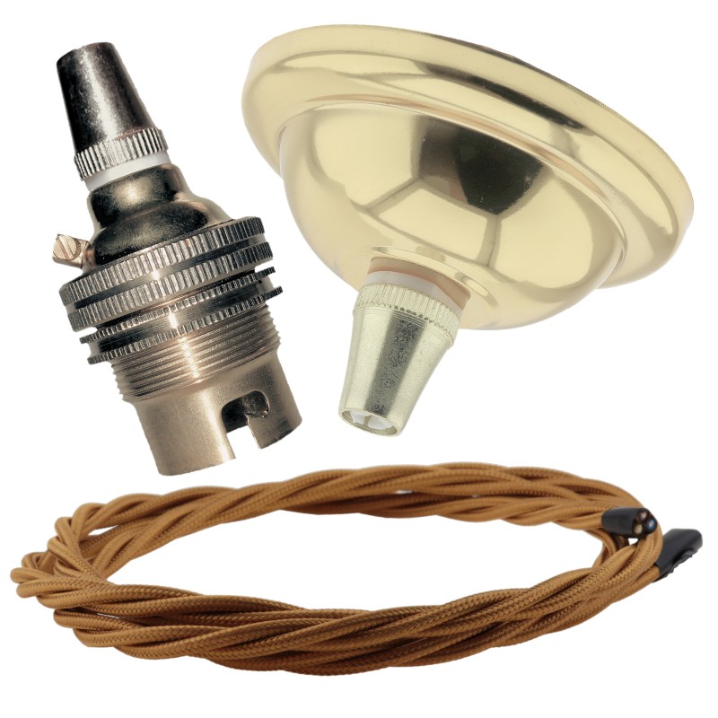 Small Brass Effect Ceiling Pendant Kit and B22 Brass Lampholder with Antique Gold Flex Small Brass Effect Ceiling Pendant Kit and B22 Brass Lampholder with Antique Gold Flex