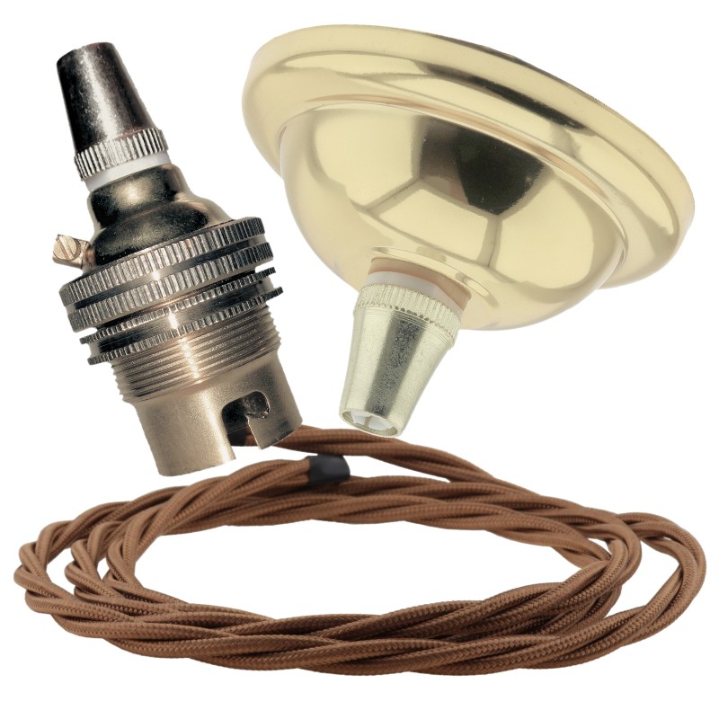Small Brass Effect Ceiling Pendant Kit and B22 Brass Lampholder with Bronze Flex Small Brass Effect Ceiling Pendant Kit and B22 Brass Lampholder with Bronze Flex