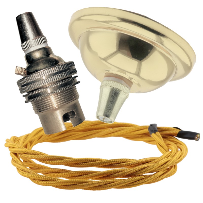 Small Brass Effect Ceiling Pendant Kit and B22 Brass Lampholder with Gold Flex Small Brass Effect Ceiling Pendant Kit and B22 Brass Lampholder with Gold Flex