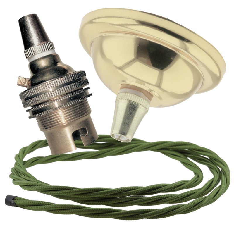 Small Brass Effect Ceiling Pendant Kit and B22 Brass Lampholder with Green Flex Small Brass Effect Ceiling Pendant Kit and B22 Brass Lampholder with Green Flex