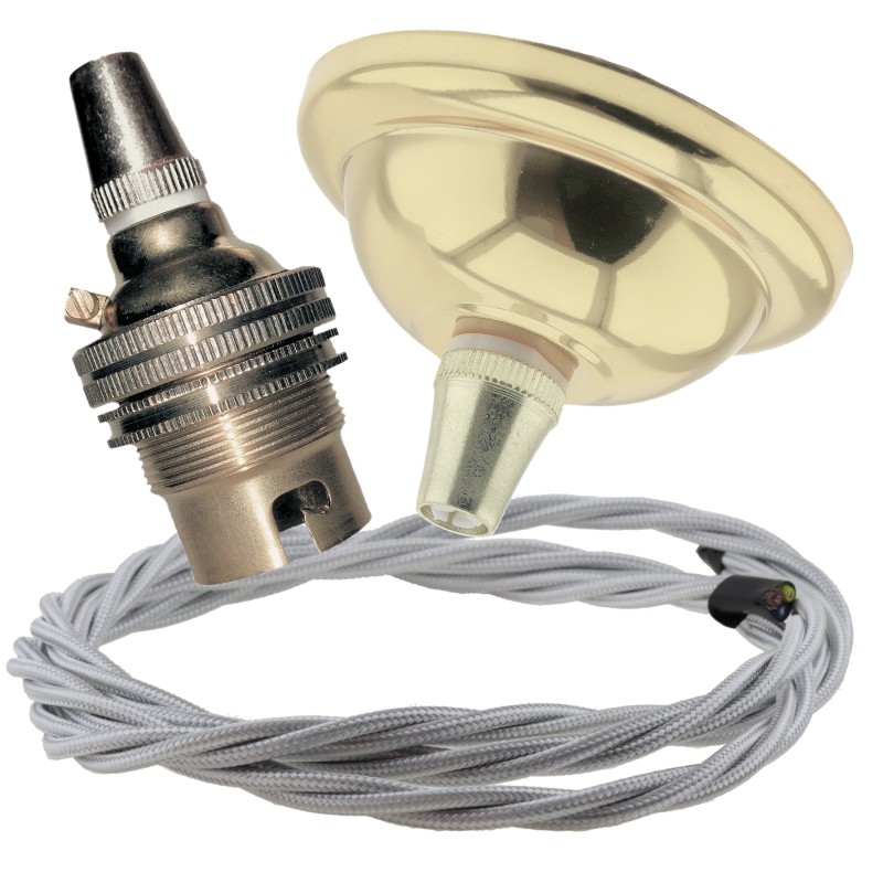 Small Brass Effect Ceiling Pendant Kit and B22 Brass Lampholder with Silver Flex Small Brass Effect Ceiling Pendant Kit and B22 Brass Lampholder with Silver Flex