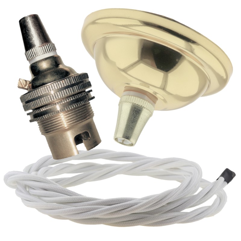 Small Brass Effect Ceiling Pendant Kit and B22 Brass Lampholder with White Flex Small Brass Effect Ceiling Pendant Kit and B22 Brass Lampholder with White Flex