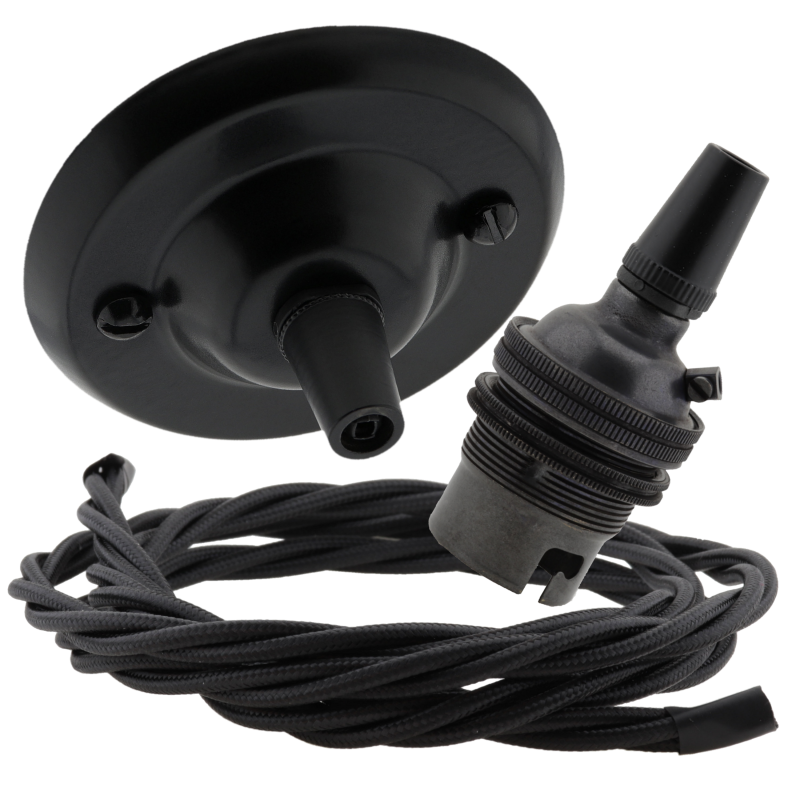 Matt Black Ceiling Pendant Kit and B22 Bronze Lampholder with Black Flex Matt Black Ceiling Pendant Kit and B22 Bronze Lampholder with Black Flex
