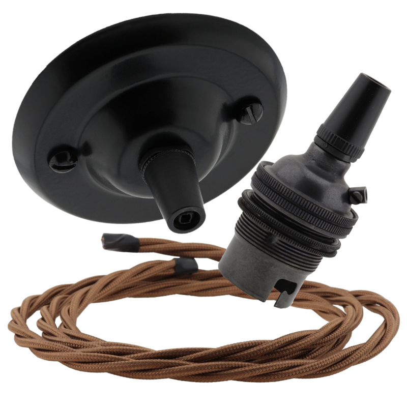 Matt Black Ceiling Pendant Kit and B22 Bronze Lampholder with Bronze Flex Matt Black Ceiling Pendant Kit and B22 Bronze Lampholder with Bronze Flex