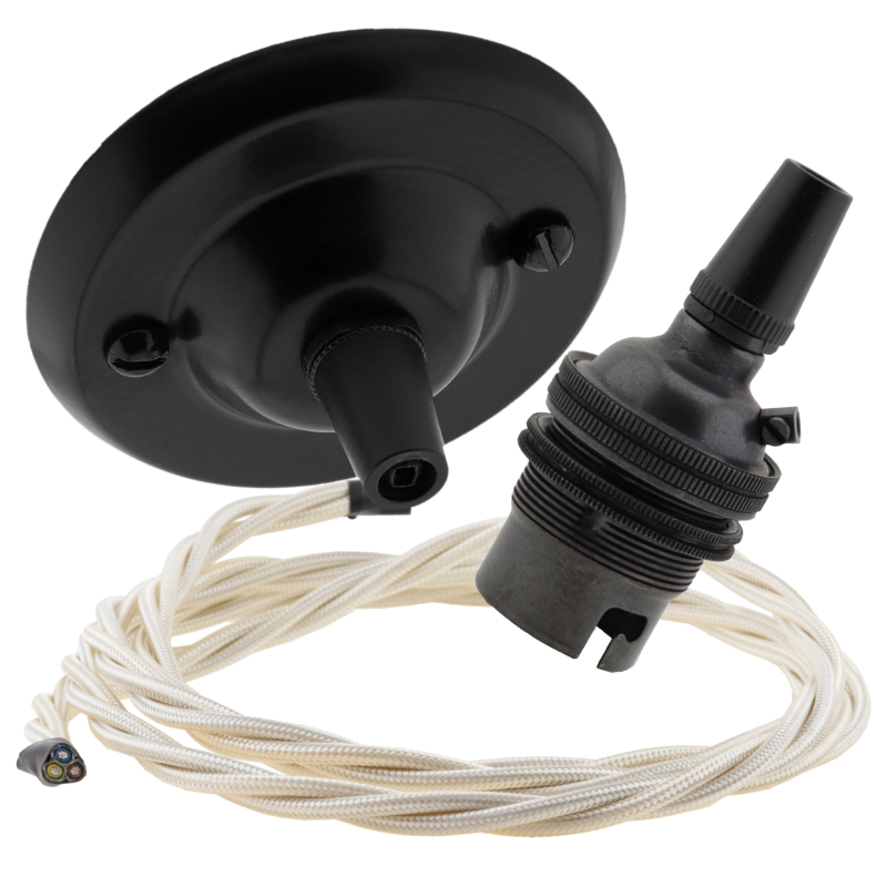 Matt Black Ceiling Pendant Kit and B22 Bronze Lampholder with Classic Ivory Flex Matt Black Ceiling Pendant Kit and B22 Bronze Lampholder with Classic Ivory Flex