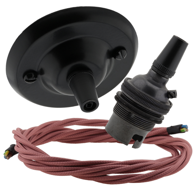 Matte Black Ceiling Pendant Kit and B22 Bronze Lampholder with Dusky Pink Flex Matte Black Ceiling Pendant Kit and B22 Bronze Lampholder with Dusky Pink Flex