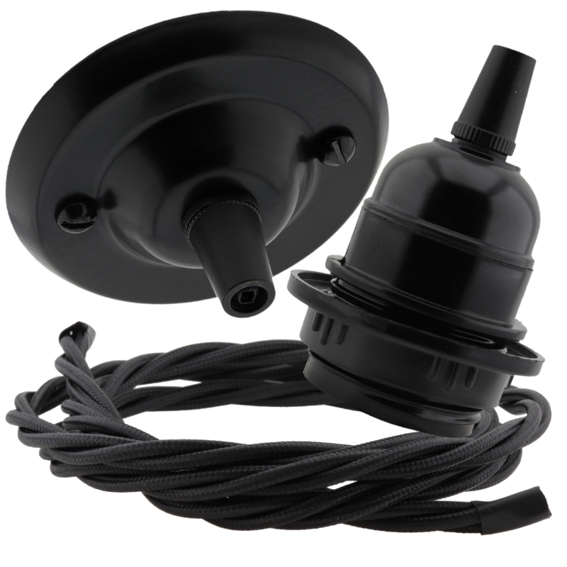 Matt Black Ceiling Pendant Kit and E27 Bakelite Lampholder with Black Flex Matt Black Ceiling Pendant Kit and E27 Bakelite Lampholder with Black Flex