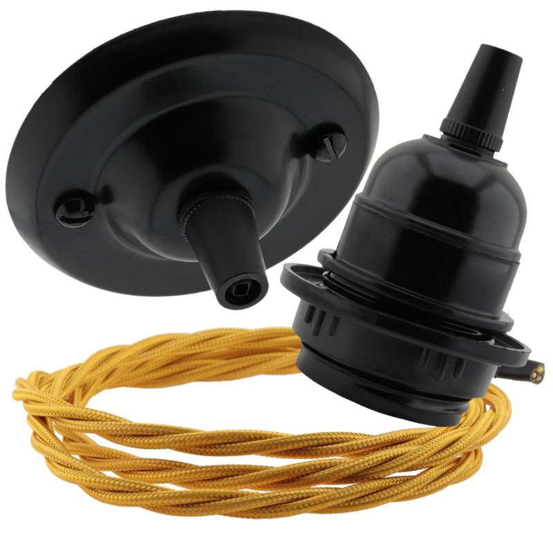 Vintage Styled Ceiling Pendant Kit incl. Polished Brass Effect Rose, E27 Bulb Holder and 3 Core Gold Braided Twisted Flex Vintage Styled Ceiling Pendant Kit incl. Polished Brass Effect Rose, E27 Bulb Holder and 3 Core Gold Braided Twisted Flex